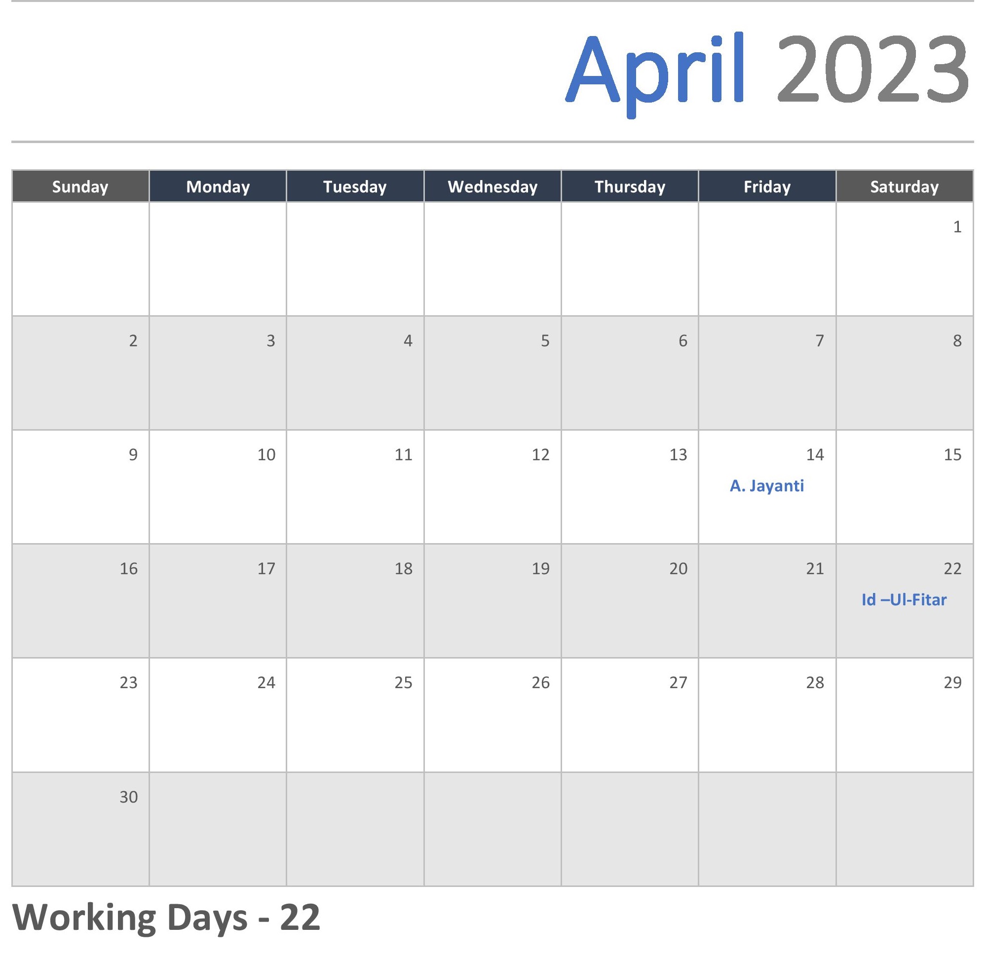 JKG Calendar
